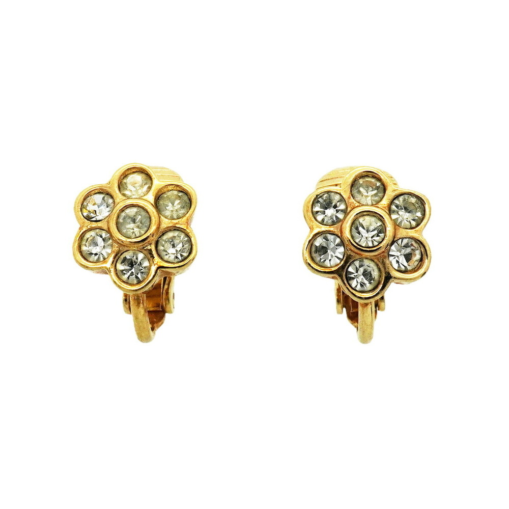 Christian Dior Earrings, GP Plated, Rhinestone, Gold, Women's